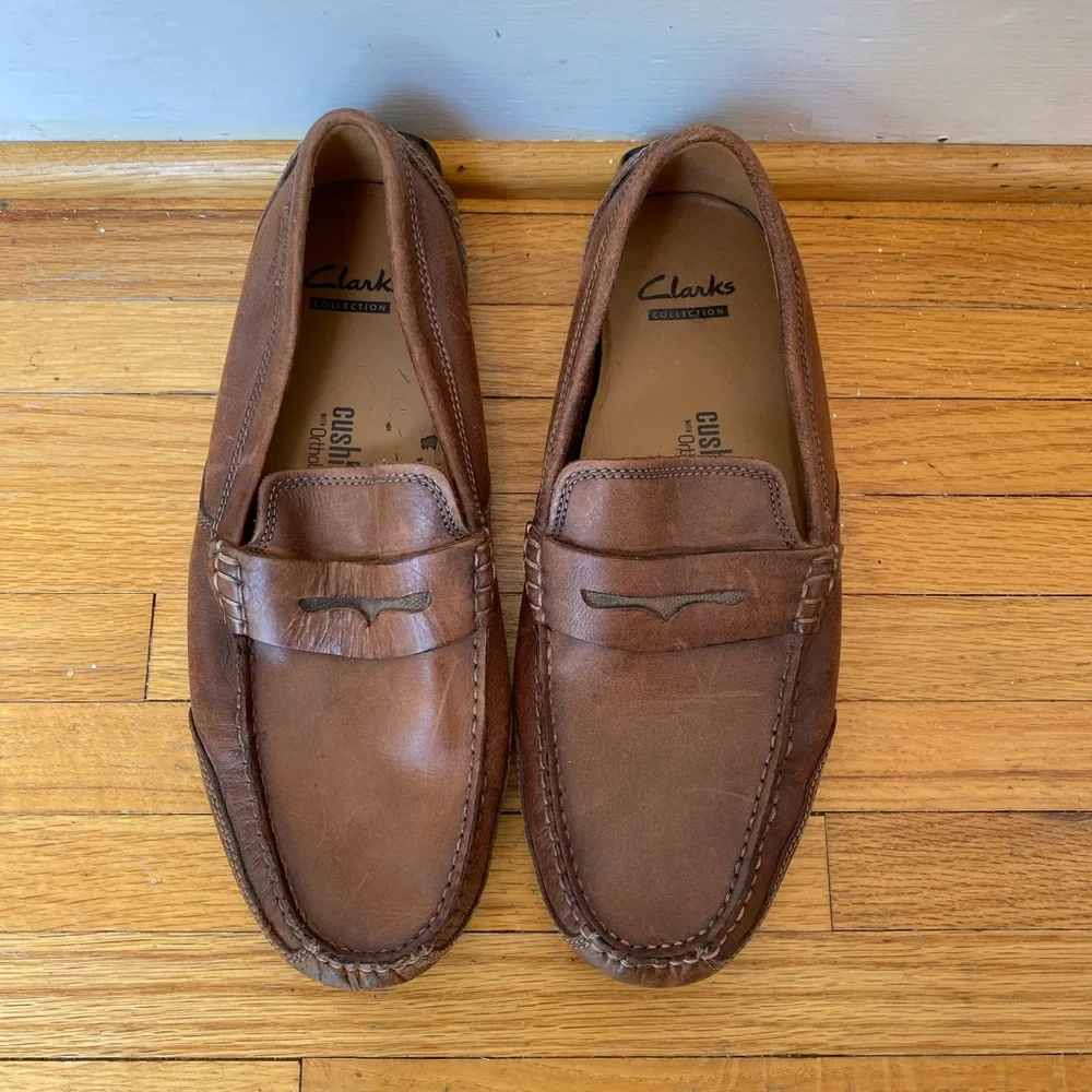 Clarks Collection Markman Way Leather Soft Cushion Loafers Brown Men’s Size 8.5